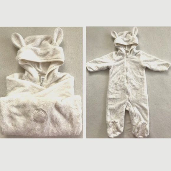 Baby GAP, 6-12M, 100% Cotton Lining w Faux Fur Shell Hooded Coverall, Polar Bear